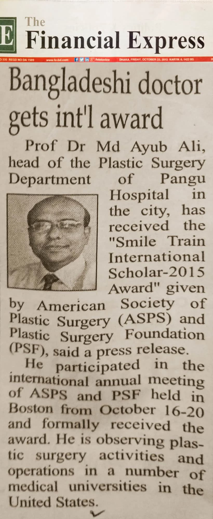 Newspaper article in The Financial Express
